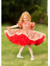 Gold And Red Puffy Corset Back Flower Girl Dress